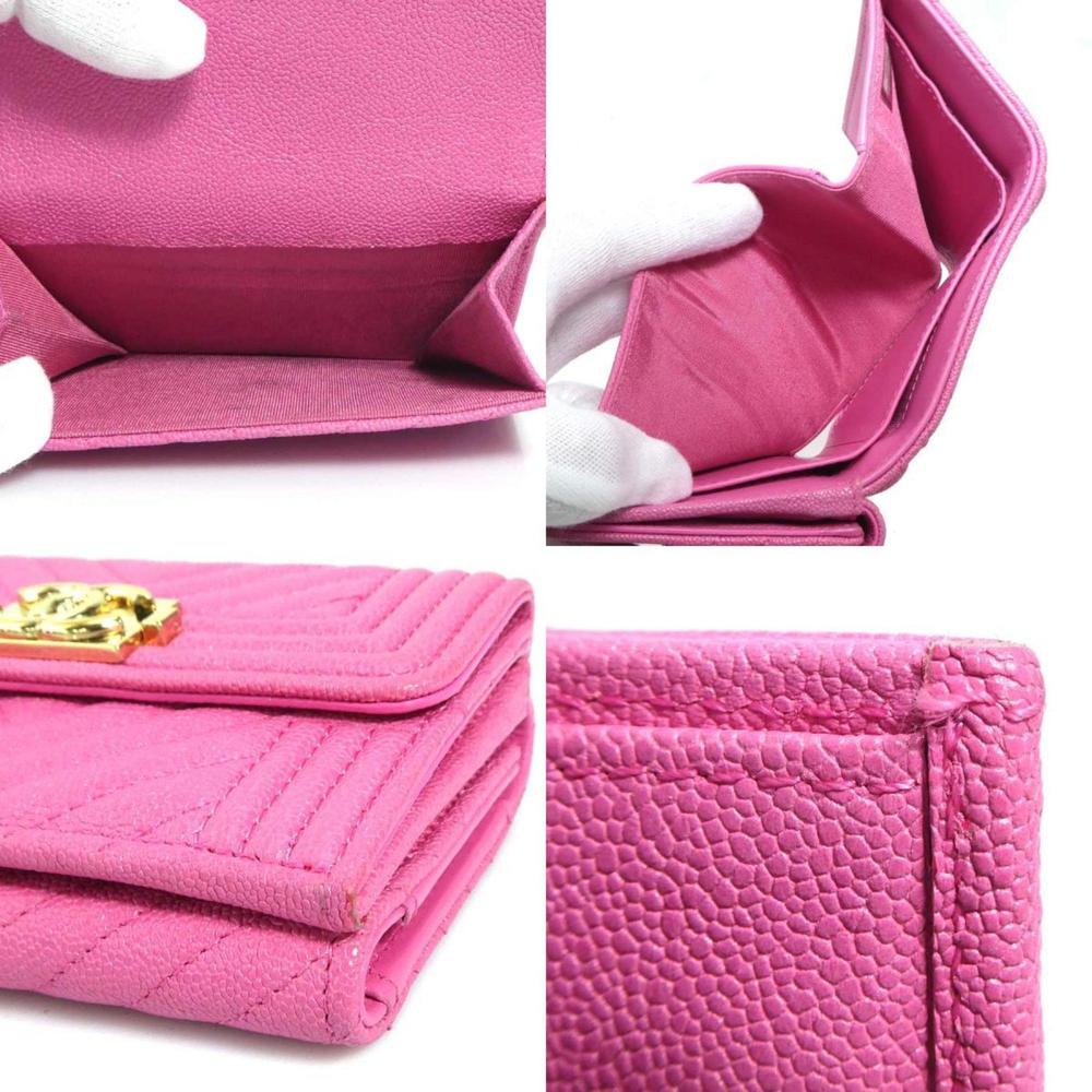 CHANEL Boy Pink Caviar Leather Tri-Fold Wallet - Picture 3 of 5